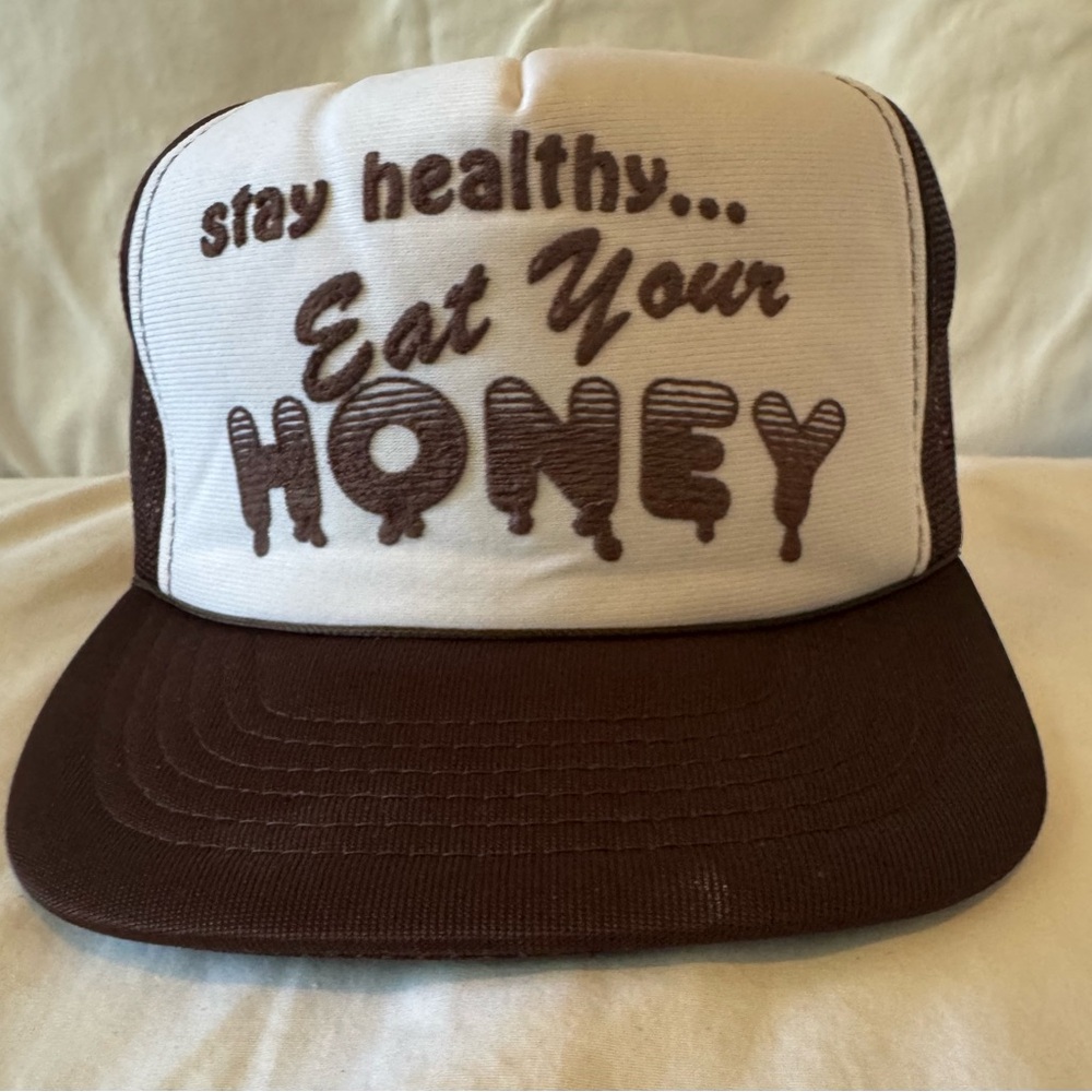 Stay Healthy Eat Your Honey Trucker Hat Brown White Retro Style